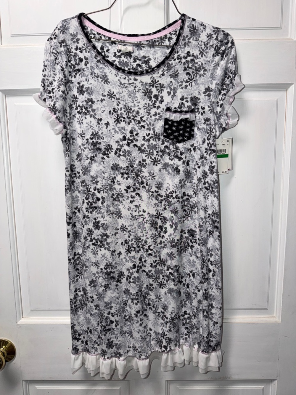 Black and White Floral Ruffle-Trim Mini Dress